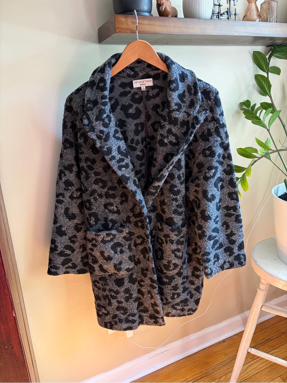 Madewell Leopard Overcoat Black and Grey